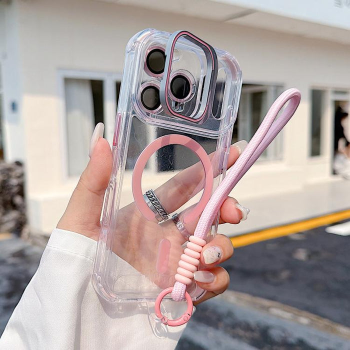 Funda magnética para teléfono con soporte y lente transparente, con correa para la muñeca., For iPhone 17 Pro Max, For iPhone 17 Pro