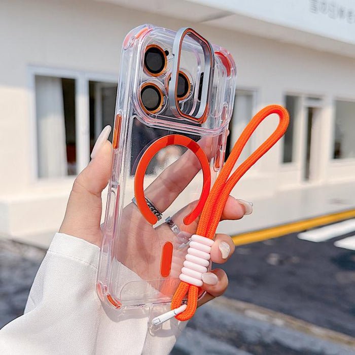 Funda magnética para teléfono con soporte y lente transparente, con correa para la muñeca., For iPhone 17 Pro Max, For iPhone 17 Pro