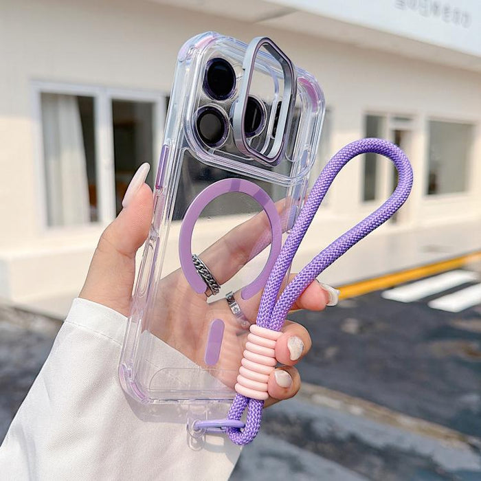 Funda magnética para teléfono con soporte y lente transparente, con correa para la muñeca., For iPhone 17 Pro Max, For iPhone 17 Pro