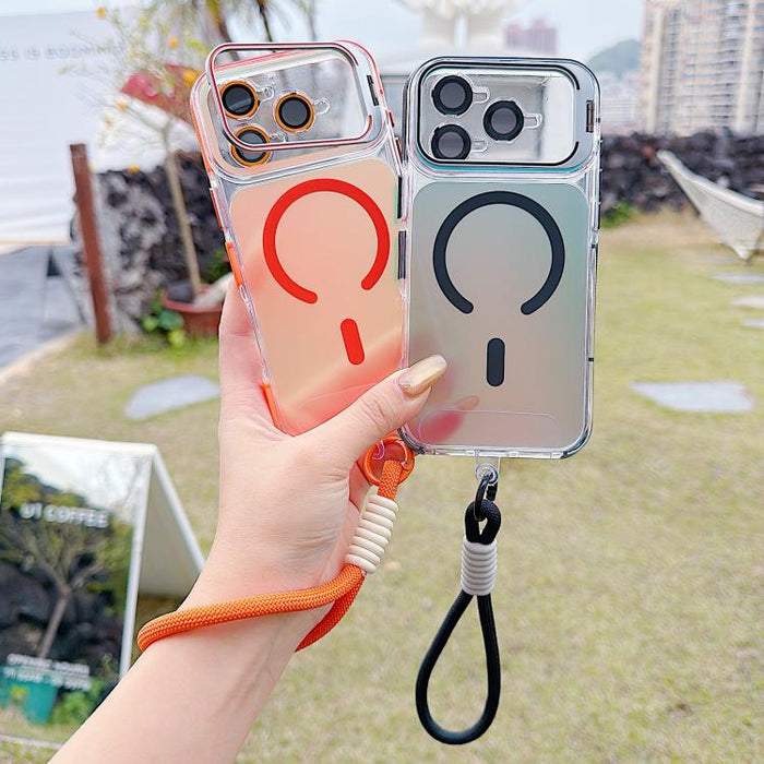 Funda magnética para teléfono con soporte y correa para la muñeca, con lente camaleónica vibrante y vibrante., For iPhone 17 Pro Max, For iPhone 17 Pro