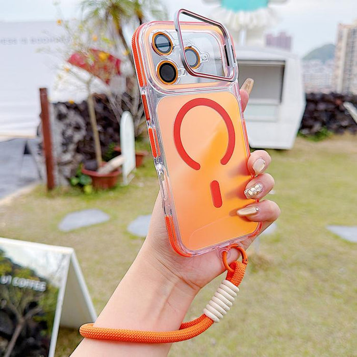 Funda magnética para teléfono con soporte y correa para la muñeca, con lente camaleónica vibrante y vibrante., For iPhone 17 Pro Max, For iPhone 17 Pro