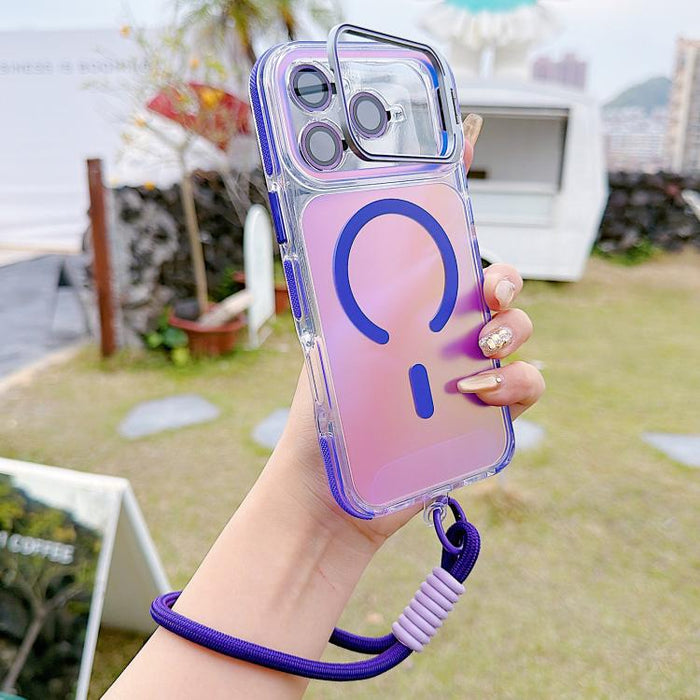 Funda magnética para teléfono con soporte y correa para la muñeca, con lente camaleónica vibrante y vibrante., For iPhone 17 Pro Max, For iPhone 17 Pro