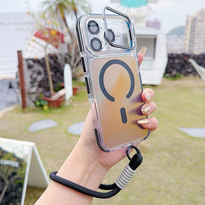 Funda magnética para teléfono con soporte y correa para la muñeca, con lente camaleónica vibrante y vibrante., For iPhone 17 Pro Max, For iPhone 17 Pro