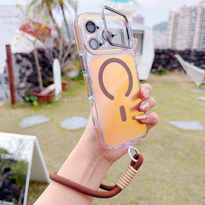 Funda magnética para teléfono con soporte y correa para la muñeca, con lente camaleónica vibrante y vibrante., For iPhone 17 Pro Max, For iPhone 17 Pro