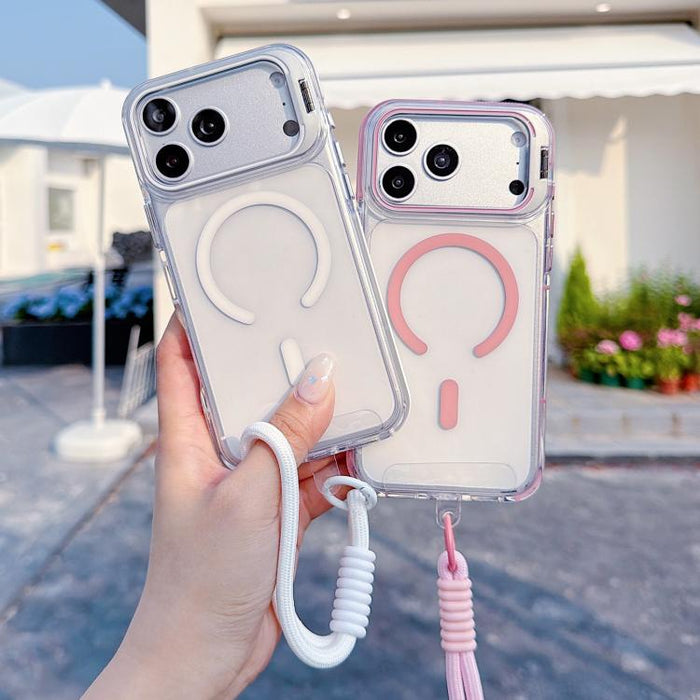 Funda magnética para teléfono con soporte y lente transparente vibrante, con correa para la muñeca., For iPhone 17 Pro Max, For iPhone 17 Pro
