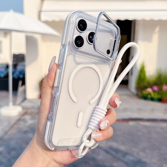 Funda magnética para teléfono con soporte y lente transparente vibrante, con correa para la muñeca., For iPhone 17 Pro Max, For iPhone 17 Pro