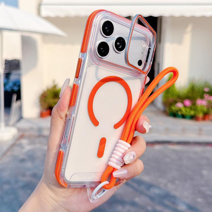 Funda magnética para teléfono con soporte y lente transparente vibrante, con correa para la muñeca., For iPhone 17 Pro Max, For iPhone 17 Pro