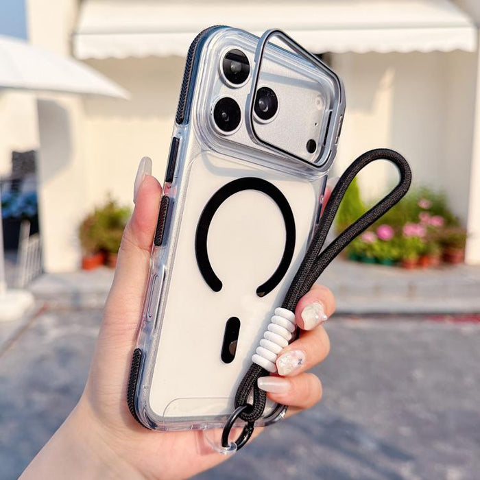 Funda magnética para teléfono con soporte y lente transparente vibrante, con correa para la muñeca., For iPhone 17 Pro Max, For iPhone 17 Pro