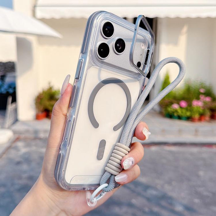 Funda magnética para teléfono con soporte y lente transparente vibrante, con correa para la muñeca., For iPhone 17 Pro Max, For iPhone 17 Pro