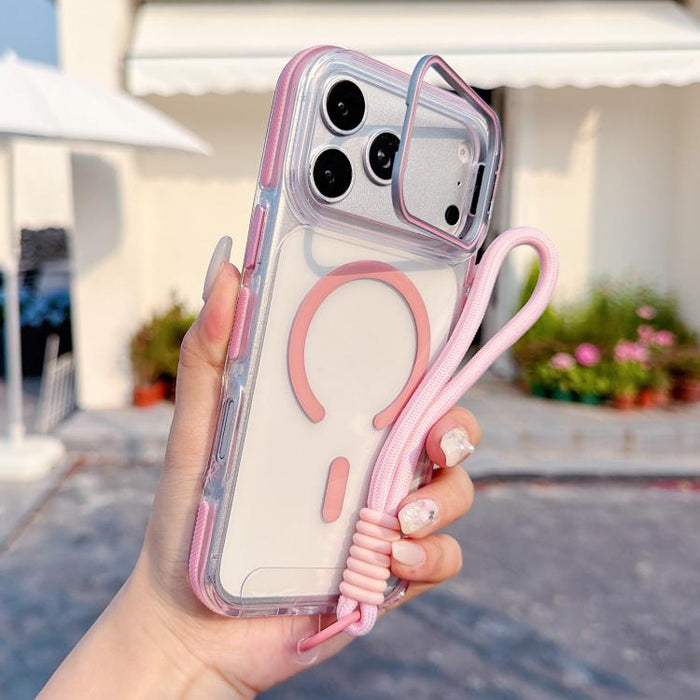 Funda magnética para teléfono con soporte y lente transparente vibrante, con correa para la muñeca., For iPhone 17 Pro Max, For iPhone 17 Pro