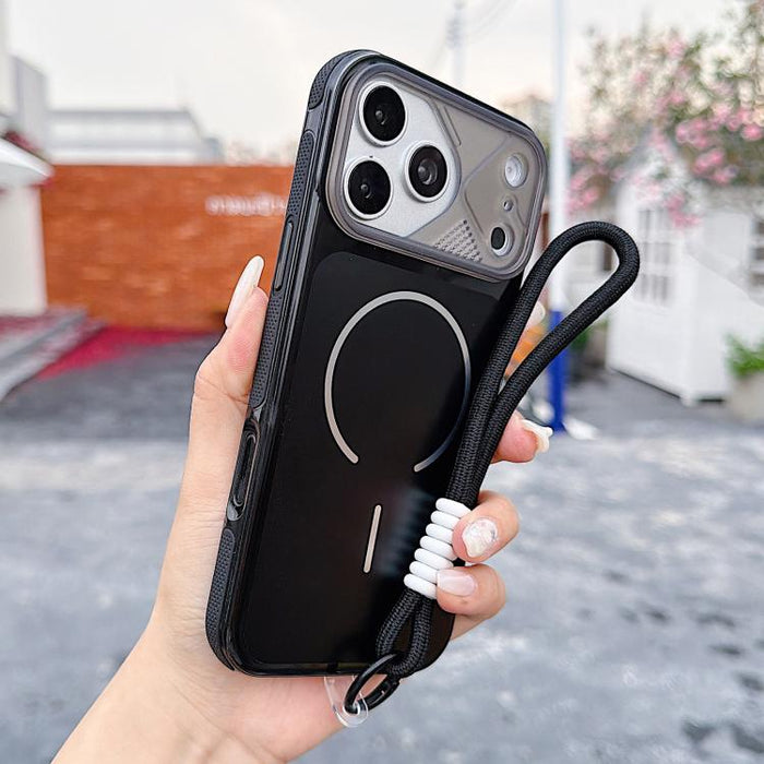 Funda magnética para teléfono de estilo mecha con correa para la muñeca., For iPhone 17 Pro Max, For iPhone 17 Pro