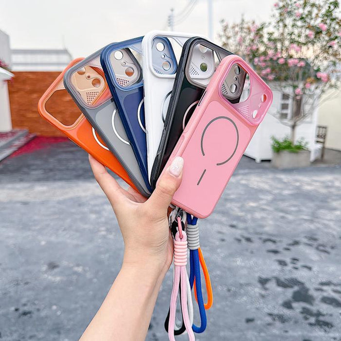Funda magnética para teléfono de estilo mecha con correa para la muñeca., For iPhone 17 Pro Max, For iPhone 17 Pro
