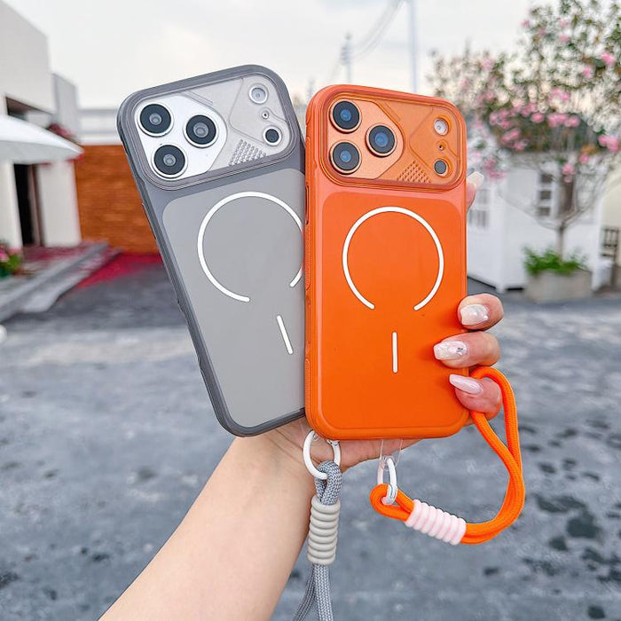 Funda magnética para teléfono de estilo mecha con correa para la muñeca., For iPhone 17 Pro Max, For iPhone 17 Pro