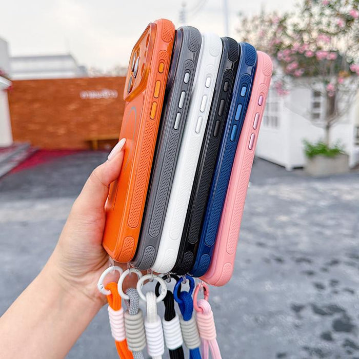 Funda magnética para teléfono de estilo mecha con correa para la muñeca., For iPhone 17 Pro Max, For iPhone 17 Pro