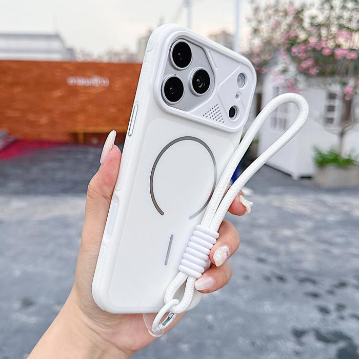 Funda magnética para teléfono de estilo mecha con correa para la muñeca., For iPhone 17 Pro Max, For iPhone 17 Pro