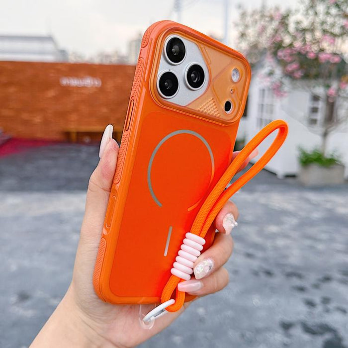 Funda magnética para teléfono de estilo mecha con correa para la muñeca., For iPhone 17 Pro Max, For iPhone 17 Pro