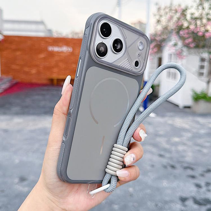 Funda magnética para teléfono de estilo mecha con correa para la muñeca., For iPhone 17 Pro Max, For iPhone 17 Pro