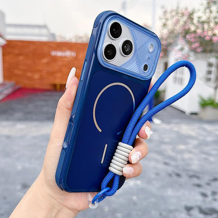 Funda magnética para teléfono de estilo mecha con correa para la muñeca., For iPhone 17 Pro Max, For iPhone 17 Pro