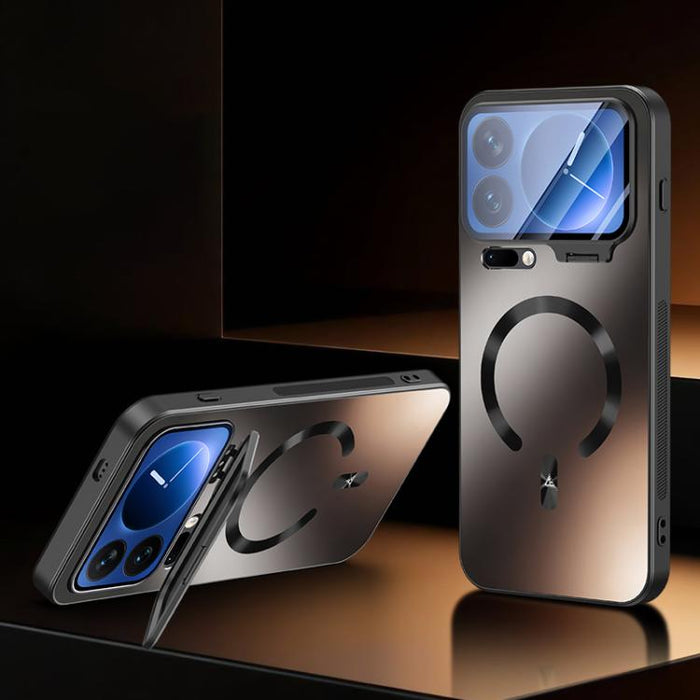 Funda magnética para teléfono con soporte de lente de borde recto y magnético, For Xiaomi 17 Ultra, For Xiaomi 17 Pro Max, For Xiaomi 15 Ultra, For Xiaomi 14 Ultra