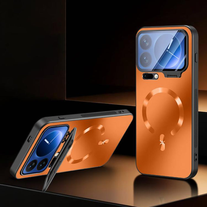 Funda magnética para teléfono con soporte de lente de borde recto y magnético, For Xiaomi 17 Ultra, For Xiaomi 17 Pro Max, For Xiaomi 15 Ultra, For Xiaomi 14 Ultra