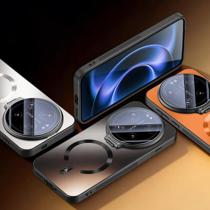 Funda magnética para teléfono con soporte de lente de borde recto y magnético, For Xiaomi 17 Ultra, For Xiaomi 17 Pro Max, For Xiaomi 15 Ultra, For Xiaomi 14 Ultra