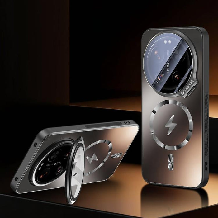 Funda magnética para teléfono con soporte para marco de lente Camshield de borde recto, For Xiaomi 17 Ultra, For Xiaomi 17 Pro Max