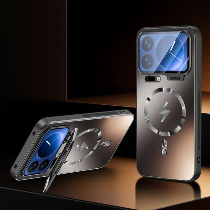 Funda magnética para teléfono con soporte para marco de lente Camshield de borde recto, For Xiaomi 17 Ultra, For Xiaomi 17 Pro Max