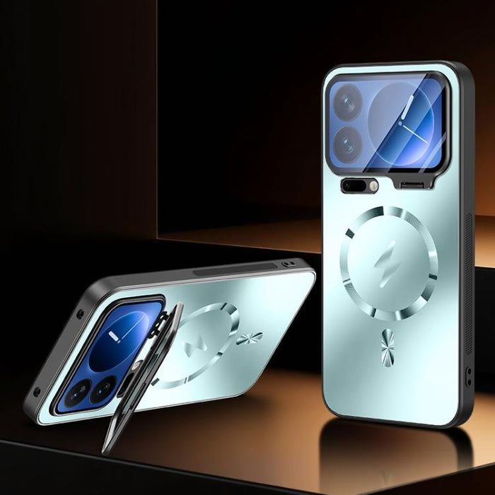 Funda magnética para teléfono con soporte para marco de lente Camshield de borde recto, For Xiaomi 17 Ultra, For Xiaomi 17 Pro Max