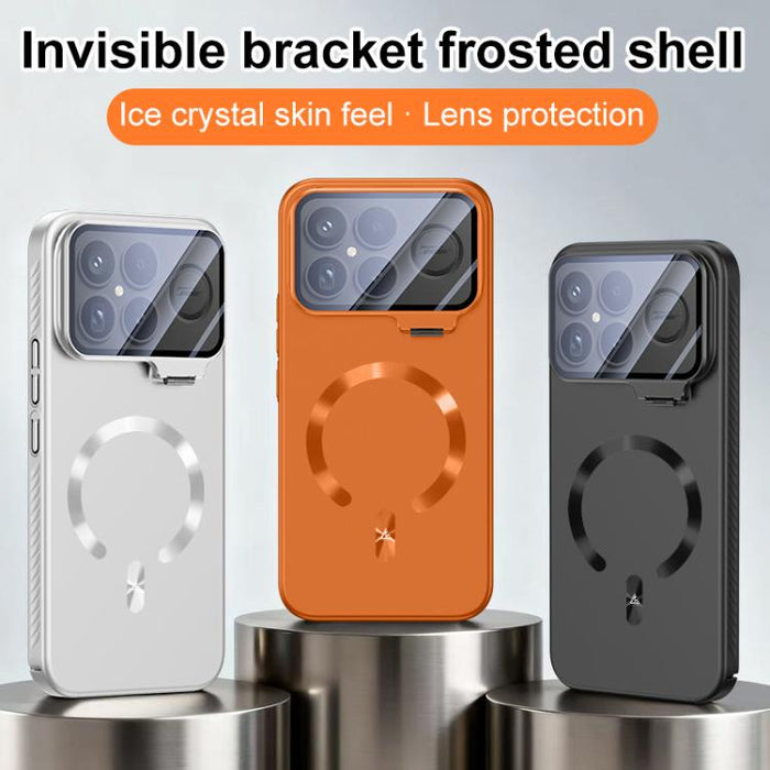 Funda para teléfono con soporte magnético invisible en forma de U de color sólido Ice Crystal y acabado mate., For Redmi K90 Pro Max