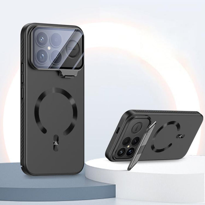 Funda para teléfono con soporte magnético invisible en forma de U de color sólido Ice Crystal y acabado mate., For Redmi K90 Pro Max