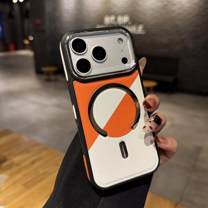 Funda magnética a prueba de golpes con textura de cuero y bloques de color para teléfono, For iPhone 17 Pro Max, For iPhone 17 Pro