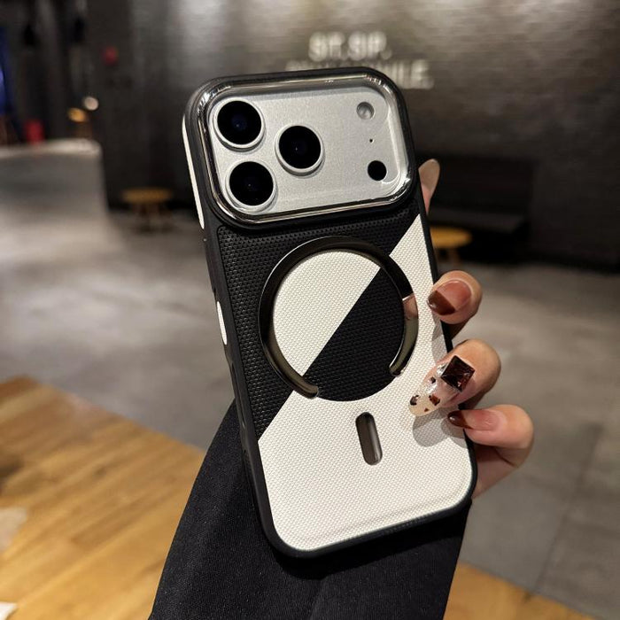 Funda magnética a prueba de golpes con textura de cuero y bloques de color para teléfono, For iPhone 17 Pro Max, For iPhone 17 Pro