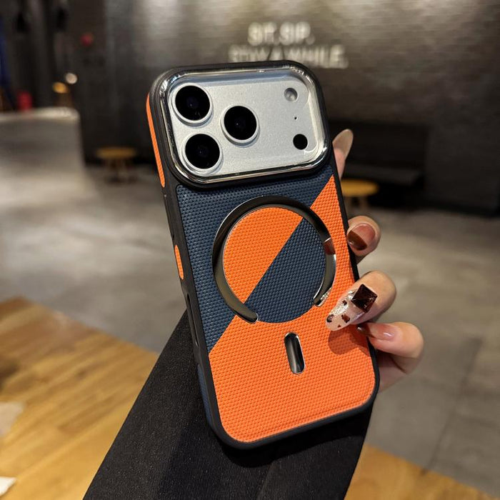 Funda magnética a prueba de golpes con textura de cuero y bloques de color para teléfono, For iPhone 17 Pro Max, For iPhone 17 Pro