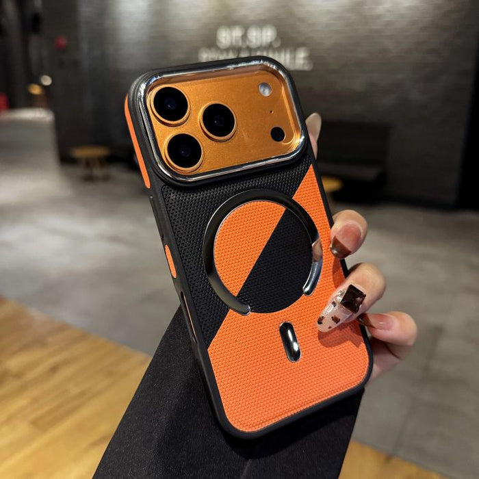Funda magnética a prueba de golpes con textura de cuero y bloques de color para teléfono, For iPhone 17 Pro Max, For iPhone 17 Pro