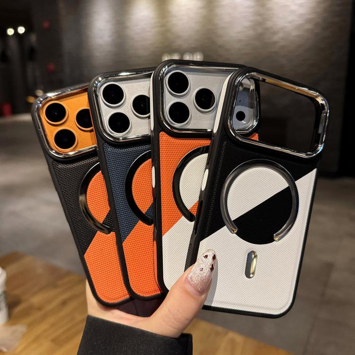 Funda magnética a prueba de golpes con textura de cuero y bloques de color para teléfono, For iPhone 17 Pro Max, For iPhone 17 Pro