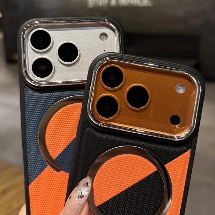 Funda magnética a prueba de golpes con textura de cuero y bloques de color para teléfono, For iPhone 17 Pro Max, For iPhone 17 Pro