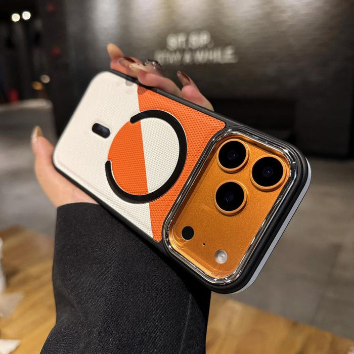 Funda magnética a prueba de golpes con textura de cuero y bloques de color para teléfono, For iPhone 17 Pro Max, For iPhone 17 Pro