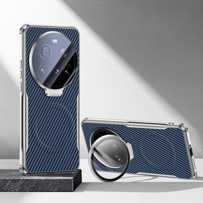 Funda magnética para teléfono con soporte para lente galvanizado y textura de fibra de carbono, For Xiaomi 17 Pro Max, For Xiaomi 17 Pro, For Xiaomi 15 Ultra, For Xiaomi 15 Pro, For Xiaomi 15
