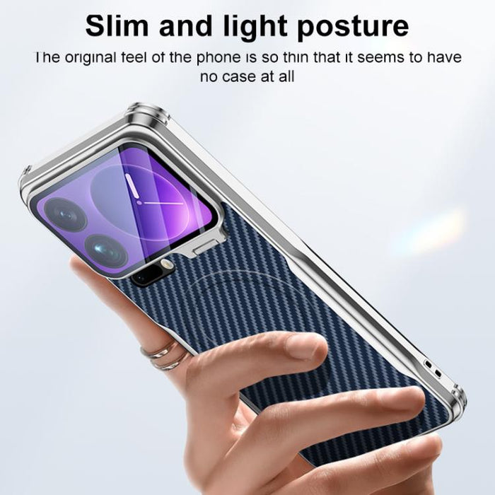 Funda magnética para teléfono con soporte para lente galvanizado y textura de fibra de carbono, For Xiaomi 17 Pro Max, For Xiaomi 17 Pro, For Xiaomi 15 Ultra, For Xiaomi 15 Pro, For Xiaomi 15