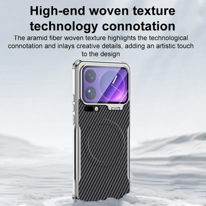 Funda magnética para teléfono con soporte para lente galvanizado y textura de fibra de carbono, For Xiaomi 17 Pro Max, For Xiaomi 17 Pro, For Xiaomi 15 Ultra, For Xiaomi 15 Pro, For Xiaomi 15