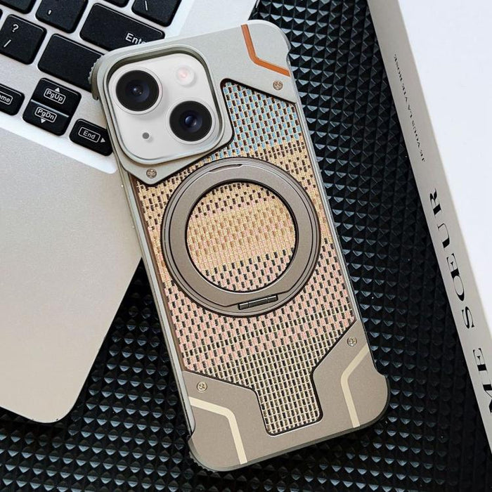 Funda para teléfono con soporte magnético sin marco y tejido de hilo, For iPhone 15 Pro Max, For iPhone 15 Pro, For iPhone 15 Plus, For iPhone 15