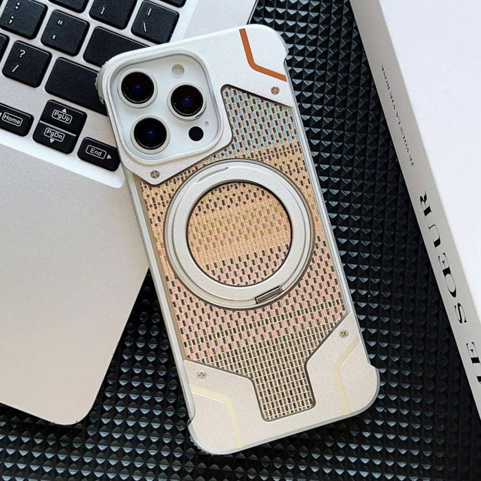 Funda para teléfono con soporte magnético sin marco y tejido de hilo, For iPhone 16 Pro Max, For iPhone 16 Pro, For iPhone 16 Plus, For iPhone 16