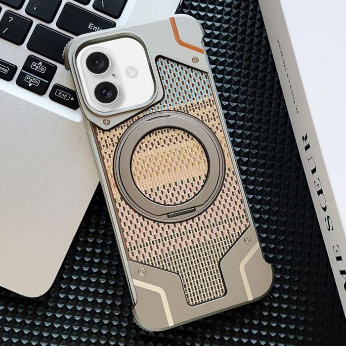 Funda para teléfono con soporte magnético sin marco y tejido de hilo, For iPhone 16 Pro Max, For iPhone 16 Pro, For iPhone 16 Plus, For iPhone 16