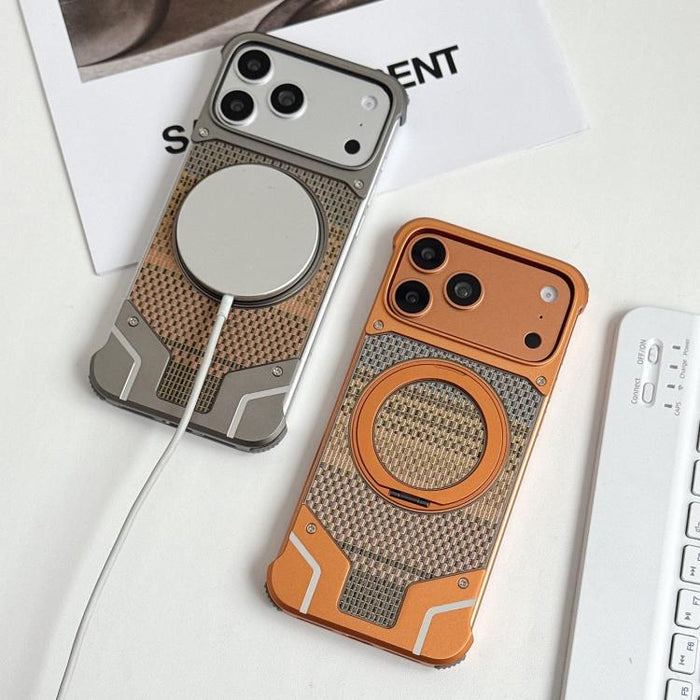 Funda para teléfono con soporte magnético sin marco y tejido de hilo, For iPhone 17 Pro Max, For iPhone 17 Pro