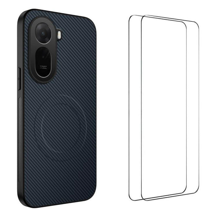 Funda magnética para teléfono WANLONFENG Serie TQ1 con textura de fibra de carbono y 2 protectores de pantalla., For Redmi A7 Pro 171mm / Poco C85x 5G, For Redmi 15a 5G, For Redmi Turbo 5 Max / Poco X8 Pro Max 5G, For Redmi Turbo 5 5G / Poco X8 Pro 5G ...