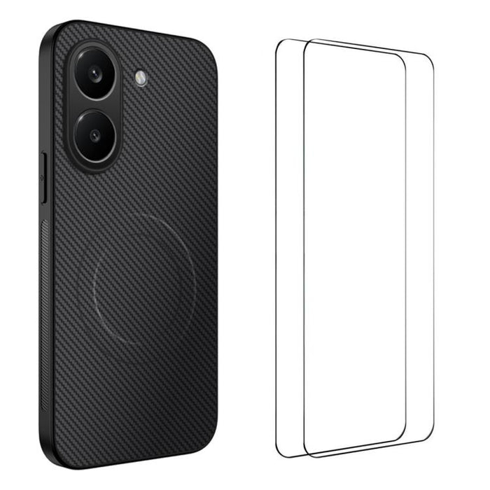Funda magnética para teléfono WANLONFENG Serie TQ1 con textura de fibra de carbono y 2 protectores de pantalla., For Redmi A7 Pro 171mm / Poco C85x 5G, For Redmi 15a 5G, For Redmi Turbo 5 Max / Poco X8 Pro Max 5G, For Redmi Turbo 5 5G / Poco X8 Pro 5G ...
