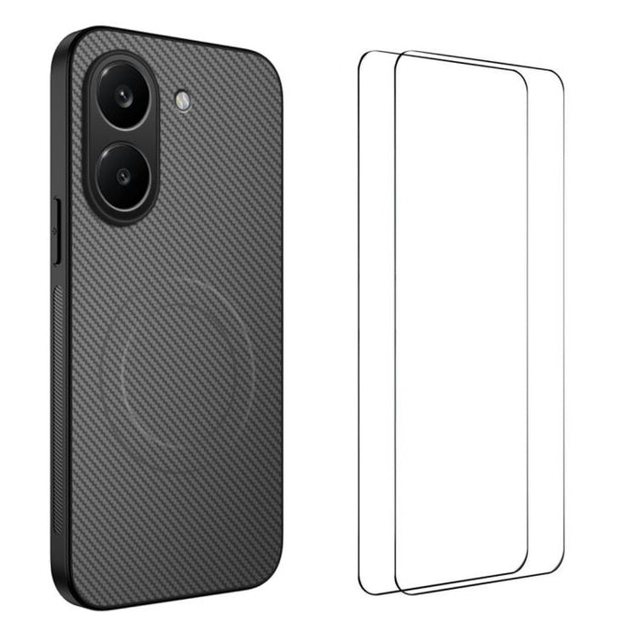 Funda magnética para teléfono WANLONFENG Serie TQ1 con textura de fibra de carbono y 2 protectores de pantalla., For Redmi A7 Pro 171mm / Poco C85x 5G, For Redmi 15a 5G, For Redmi Turbo 5 Max / Poco X8 Pro Max 5G, For Redmi Turbo 5 5G / Poco X8 Pro 5G ...