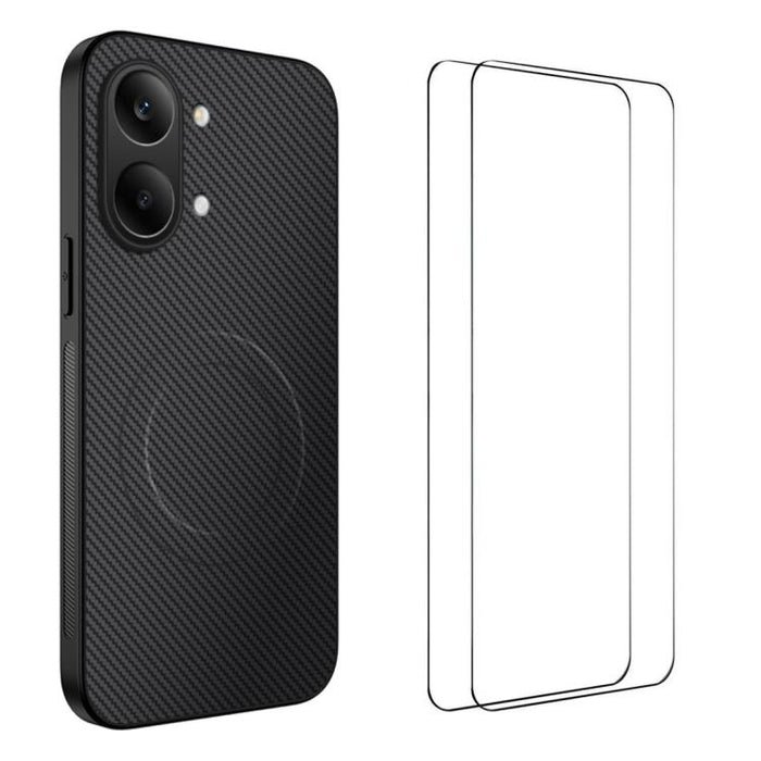 Funda magnética para teléfono WANLONFENG Serie TQ1 con textura de fibra de carbono y 2 protectores de pantalla., For Redmi A7 Pro 171mm / Poco C85x 5G, For Redmi 15a 5G, For Redmi Turbo 5 Max / Poco X8 Pro Max 5G, For Redmi Turbo 5 5G / Poco X8 Pro 5G ...