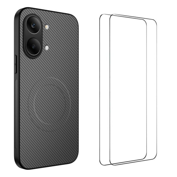 Funda magnética para teléfono WANLONFENG Serie TQ1 con textura de fibra de carbono y 2 protectores de pantalla., For Redmi A7 Pro 171mm / Poco C85x 5G, For Redmi 15a 5G, For Redmi Turbo 5 Max / Poco X8 Pro Max 5G, For Redmi Turbo 5 5G / Poco X8 Pro 5G ...