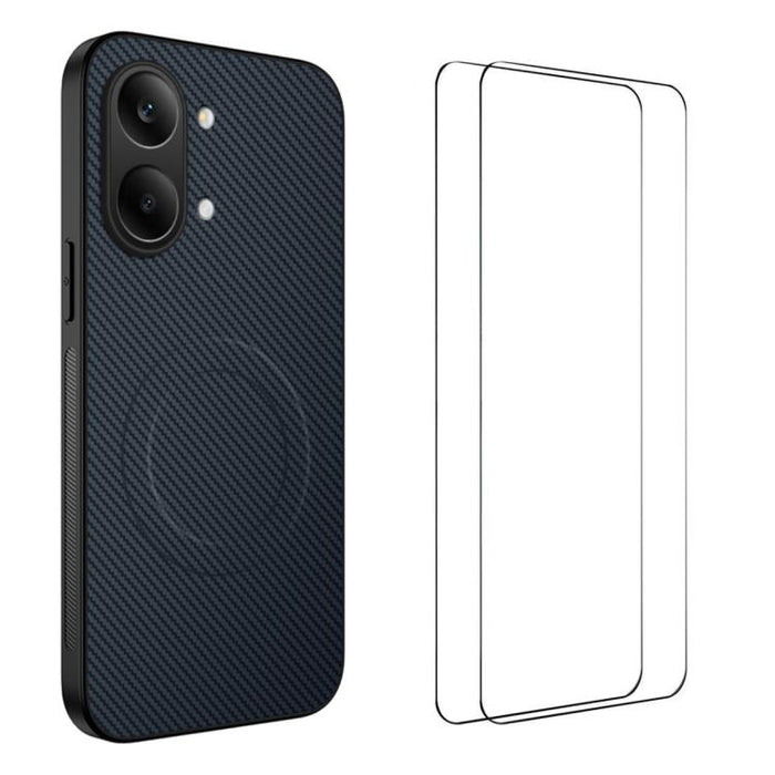 Funda magnética para teléfono WANLONFENG Serie TQ1 con textura de fibra de carbono y 2 protectores de pantalla., For Redmi A7 Pro 171mm / Poco C85x 5G, For Redmi 15a 5G, For Redmi Turbo 5 Max / Poco X8 Pro Max 5G, For Redmi Turbo 5 5G / Poco X8 Pro 5G ...